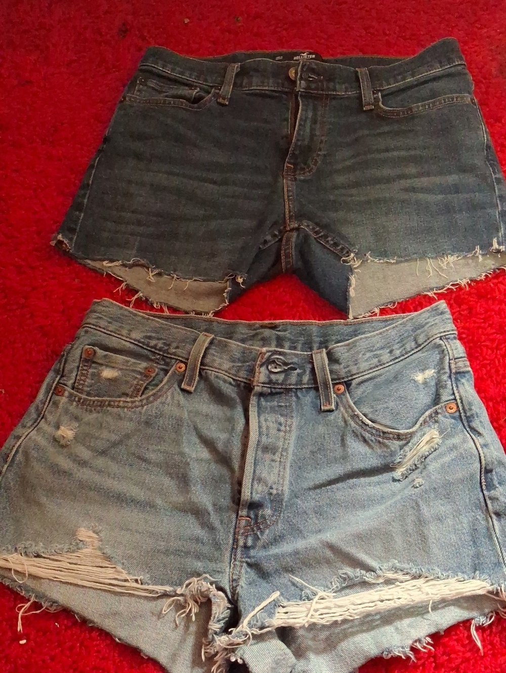 Distressed Denim Women's Shorts - Light Blue / Dark Blue